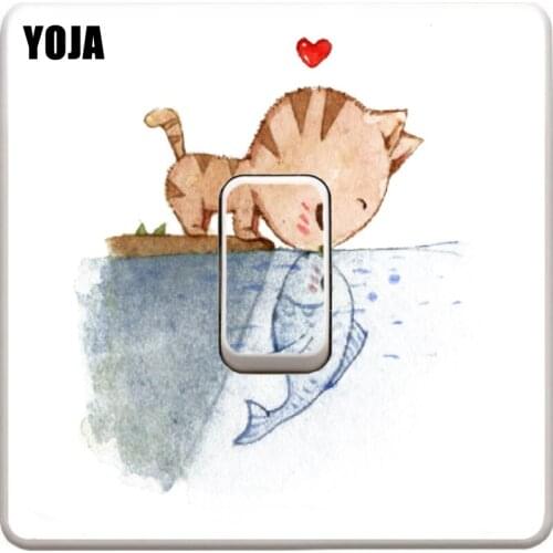 YOJA Fun Cat Little Fish Wall Decal Living Room Switch Sticker Waterproof PVC Car Styling 11SS0199