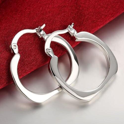 Wholesale 925 Silver Jewelry Earrings for Women Fashion Square Hoop Earring Female Party Gifts