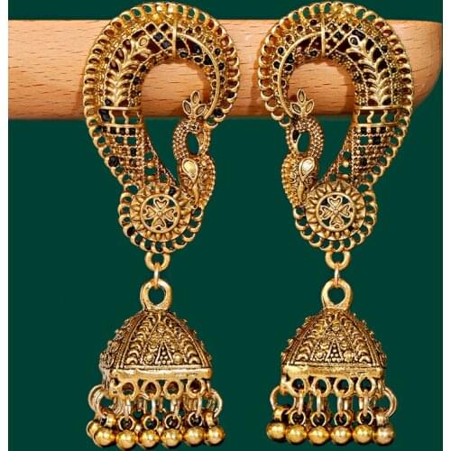 Retro Gold Peacock Ladies Earrings Tibetan Jewelry Gypsy Vintage Geometric Tassel Earrings Orecchini Etnici Jewelry Gift