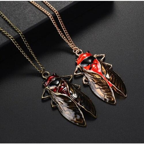 Women Insect Cicada Pendant Necklace Retro Vintage Colored Glaze Necklace Christmas Link Chain Drop Shipping Accept Unisex HJUEY