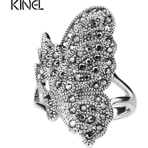 Unique Black CZ Zircon Butterfly Ring For Women Bohemia Style Silver Color Vintage Animal Jewelry Can Be Paired