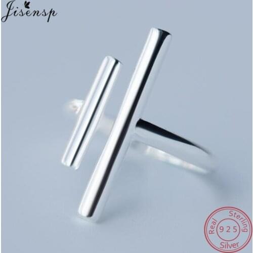Jisensp Solid 925 Sterling Silver Adjustable Rings for Women Geometric Double Bar Ring Engagement Rings High Quality