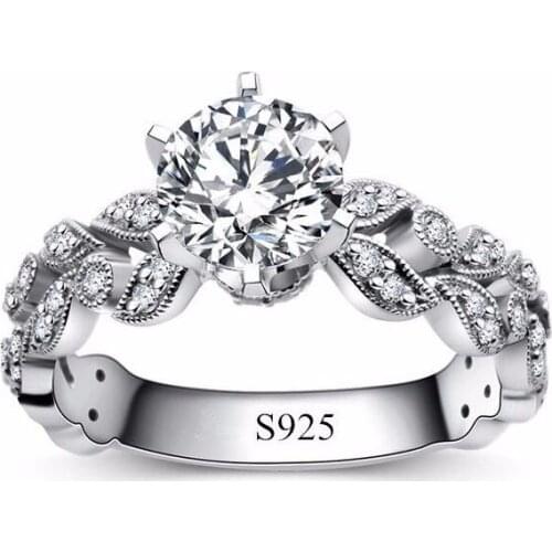 1.5 Carat Aaa Zircon Jewelry Wedding Engagement Rings For Women Vintage 925 Silver Color Anel Crystal Bague Leaves Dd097