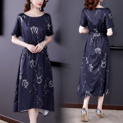 2021 Print Mulberry Silk Vintage Maxi Sundress Women 3XL Plus Size Chiffon Beach Midi Dress Summer Elegant Bodycon Party Vestido