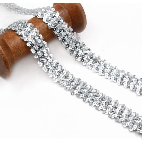 1m Silver 3 Rows Stretch Sequin Lace Ribbon Trims Stage Performance Sequin Decoration Strip Clothing Accessory Beads 2cm