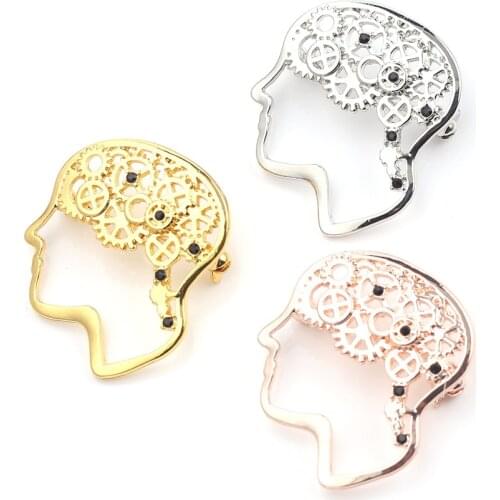 1Piece Personality Fashion Vintage Brain Brooches Alloy Plating Buckle Rose Gold Silver Color Clothing Accessories