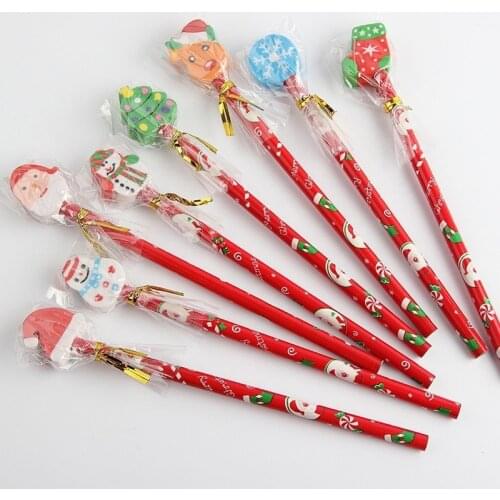10/20/30/40/50pcs Creative Pen Kawaii Christmas HB Wood Pencils with Eraser Kids Gift Promotion Gifts Pen School Stationery