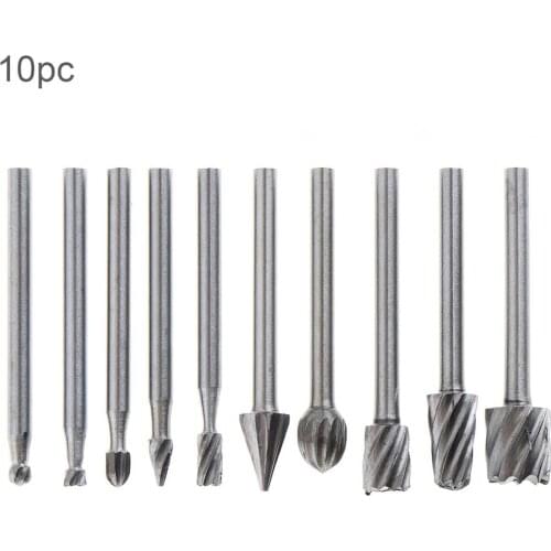 10pcs / set 3mm Shank High Speed Steel Carpentry Handmade Electric Grinding Head Engraving Milling Cutter Rotary Burr Bit Set