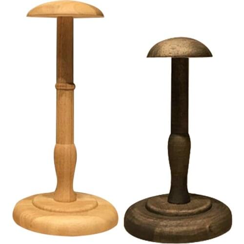 2 Pcs Wooden Hat Wig Display Stand Holder Tabletop Rack Shelf Organizer