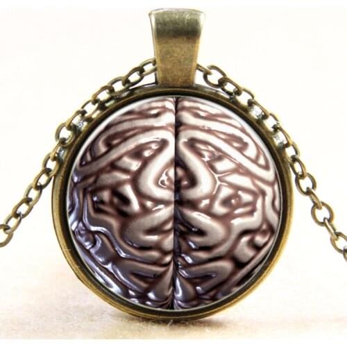 2017 New Fashion Brozen Pendant Necklace iZombie Brain Necklace PSI Symbol Psychology Pendant Glass Cabochon Necklace Pendant