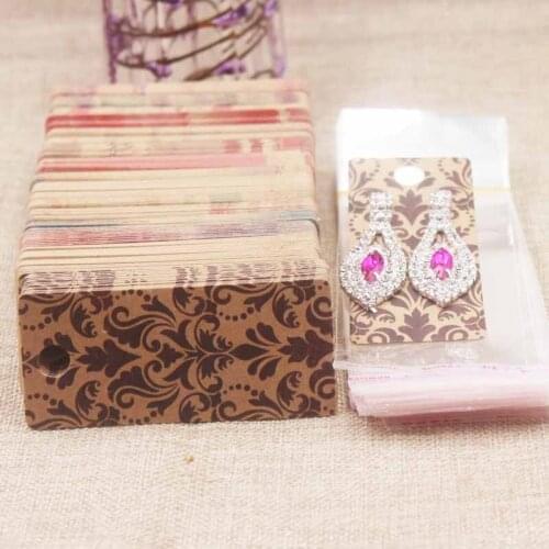 4*9CM kraft romance earring package card Mulit flower/full color print earring card DIy Thank you earring tag 100pc+100opp bag