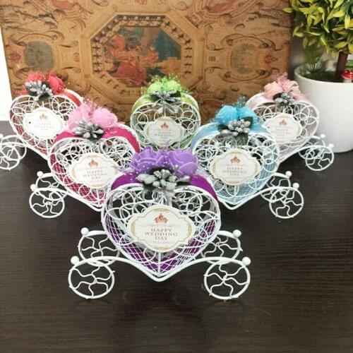 50pcs Iron romantic pumpkin carriage wedding candy box Wedding Favor and gifts by EMS free shipping
