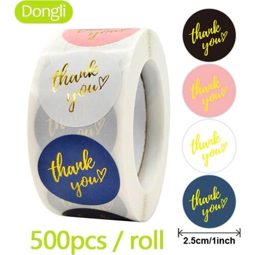 Black Thank You Stickers Seal Labels 500pcs 1inch Gold Foil Paper Decoration Sticker For Handmade Wedding Gift Labels Stationery