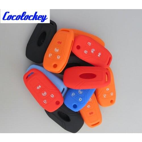 Cocolockey Silicone Rubber Car Key Cover Case for FORD FUSION F-150 F-250 4 Button Flip Remote Key Case For Car Styling