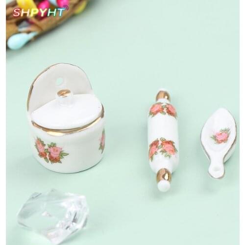Children Pretend Play Toys 1set Kitchenware Set Miniature Dollhouse Kitchen Tool Set Mini Rolling Pin+ Seasoning Cans