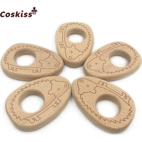 DIY Baby Teether Nursing Accessories Organic Natural Beech Wooden Erinaceus Hand Cut Toy Baby Wooden Teether Baby Teething Toys