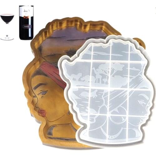 Fruit Tray Crystal Epoxy Resin Mold Fruit Plate Large Tray Coaster Plate Creative Resin African Goddess Head Silicone Mold