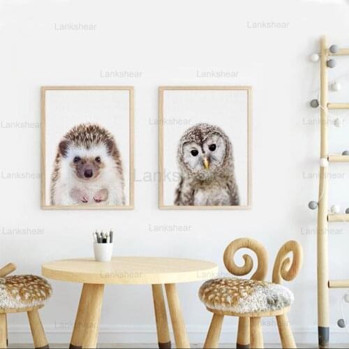 Cute Hedgehog Owl Animals Canvas Paintings Pictures Nordic Nursery Wall Art Poster Print Kids Room Home Decor Drop Shipping