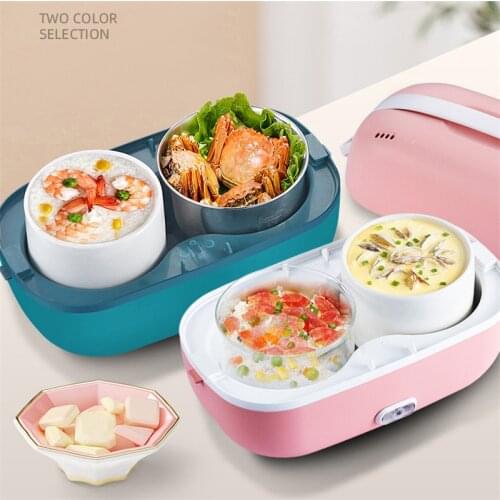 Ceramic Doubleliner Lunch Box 220V Food Container Portable Electric Heating Dinnerware Food Storage Home Car Container Bento Box
