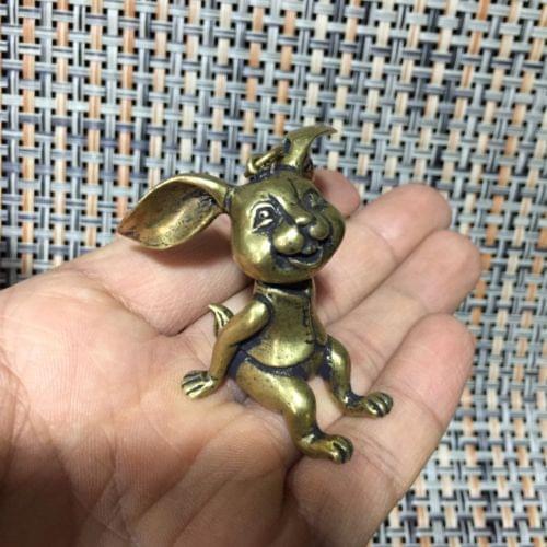 Collectable Chinese Silver Copper Handwork Carved Animal Big Ears Bugs Bunny Exquisite Small Pendant Statues