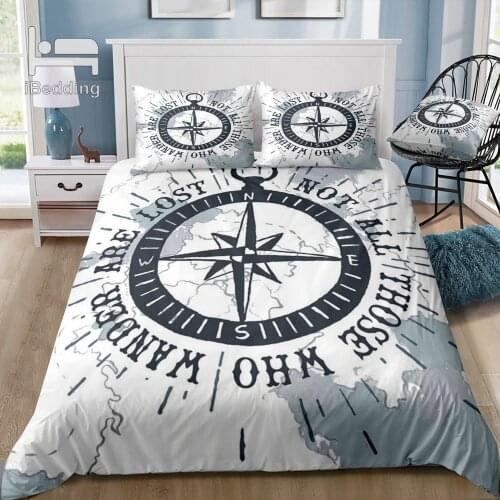 Compass Nautical Map World Map Bedding Set Duvet Cover with Pillowcase Bed Set Luxury Twin Full Queen King Dropshiping
