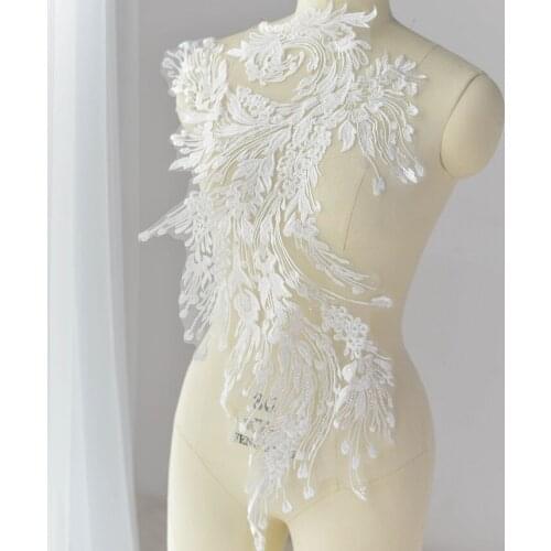 Large white Luxury flowers sequin beaded embroidery lace appliques for wedding dress high end flowers lace applique parches