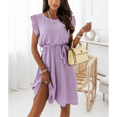 Summer Boho Ruffles Short Sleeve Mini Dress Elegant Women High Waist Lace Up A-line Dresses Fashion Street Solid White Vestidos