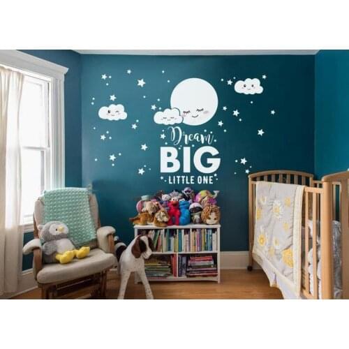 Dream Big Little One Wall Decal Moon Clouds and Stars Wall sticker vinyl removable wall art mural HJ1184