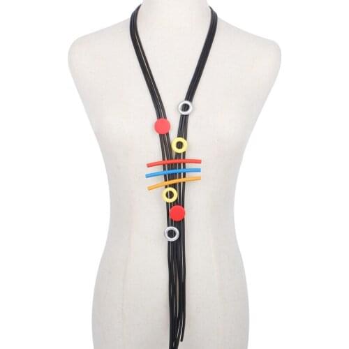 YD&YDBZ Multilayer Rubber Long Tassel Necklaces Women Gothic Colorful Metal Circle Pendant Necklace Ethnic Clothes Sweater Chain