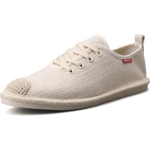 Summer 2019 Men Casual Shoe Lace Off White Shoes Male Moda Chinese Style Weaving Cloth Flats Breathable Comfortable Footwear