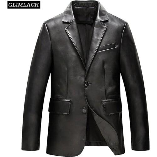 Brand Luxury Lambskin Blazer Jacket Men Autumn Business Slim Genuine Real Leather Suit Jacket Large Size 4XL Male Leather Coat