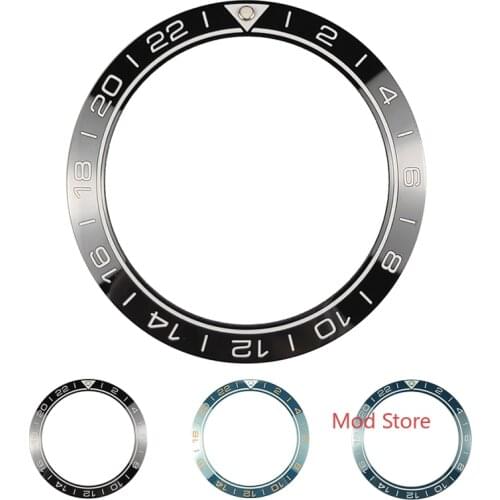 HOT 41.5mm GMT Blue/Black Ceramic Bezel Insert Set For Diver Mens Watch Watch Replace Accessories 24 Hours Lumed Pip