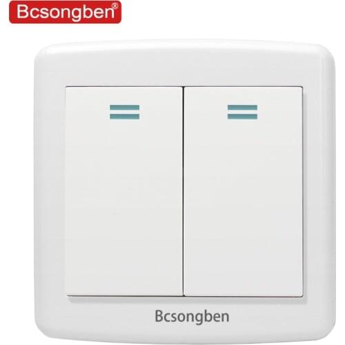 Bcsongben International Standard pop switch wall light switch Push Butt Luxury White Pc pannel 2 Gang 2 Way AC110V-250V kitchen
