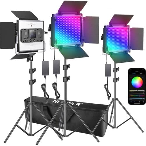 Neewer 3 Packs 660 RGB Led Light with APP Control, Photography Video Lighting Kit with Stands and Bag 3200K-5600K