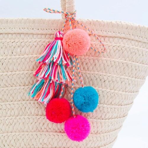 New Colorful Pompones Cute Pom Pom Tassels Keychain Pompom Keyring DIY Hanging Pendant Charm Jewelry For Key chain QH6003