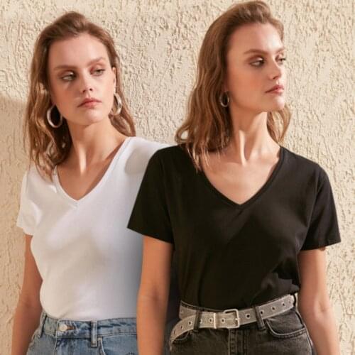 New Women Black White Tshirts 100 % Cotton Lady Solid Short Sleeve BAsic T shirts Female Summer Tops for Woman Casual Wear