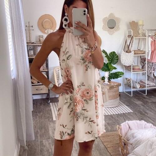 Boho Flower Print White Dress Women 's Sleeveless Mini Sundress Elegant Summer Dress Ladies Clothing