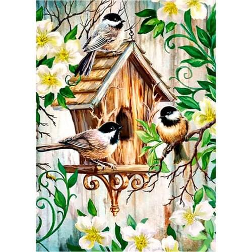 Bird House Diamond Painting Full Round Floral Animal Oil Style New DIY Sticking Drill Cross Embroidery