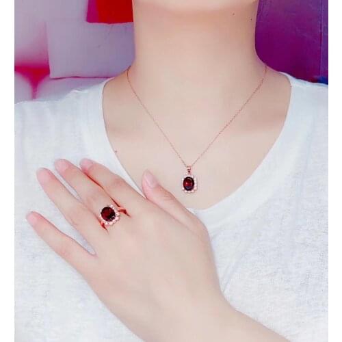 The Best GiftFor your girl Friend Natural real red garnet luxury style jewelry set 1pc ring 1pc Pandant 925 sterling silver