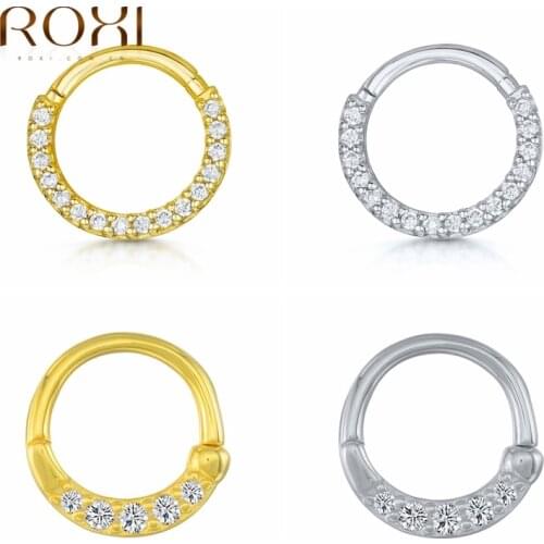 ROXI 1Pair White Gemstones Geometry Hoop Earrings for Women Girl Round Cartilage Earrings 925 Sterling Silver Jewelry Pendientes
