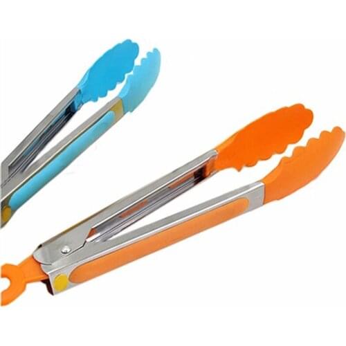 Silicone Heat Rsistant Cooking Tong Clip Clamp Stainless Steel Handle Serving Tongs Kitchen Utensil for Restaurant