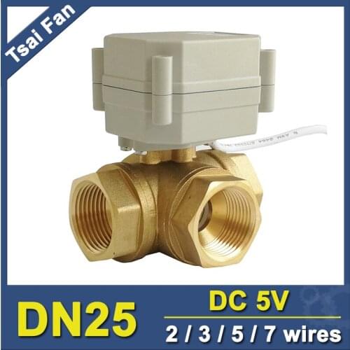 TF25-BH3-A Brass 1'' (DN25) 3 Way T/L Type Horizontal Actuator Ball Valve DC5V 2/3/5/7 Wires For Flow Control