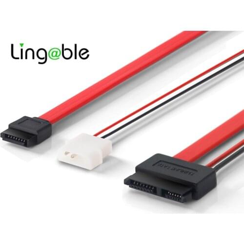 Lingable Slimline SATA Cable Slim SATA 7+6 13Pin to SATA 7Pin + Molex Power Data Converter Cable 30CM for CD/DVD drives