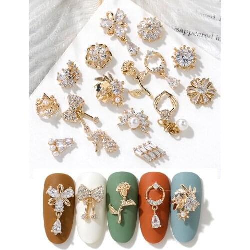 1 pieces alloy Zircon Nail art decoration luxury zircon rhinestone tassel / heart / wing nail jewelry high end long nail