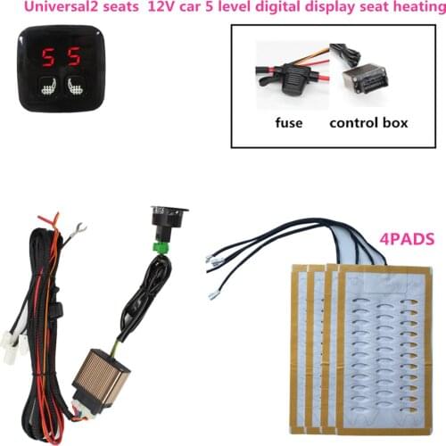 2 Seats 4 Pads Universal Alloy wire Heated Seat Heater 12V mats 2 Dial 5 LCD digit Switch Winter Warmer Seat Covers Bench