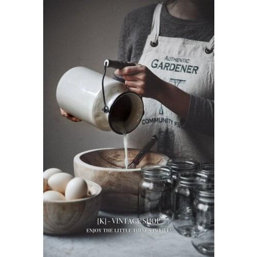 Vintage handmade white enamel milk pot tin vase flower arrangement country style garden decoration bucket