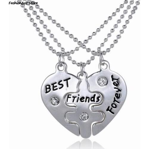 Lovers' Collier Bff Statement Necklace 3 Pcs Best Friends Forever Necklaces Colar Friendship Heart Charm Pendent Gift For Girls