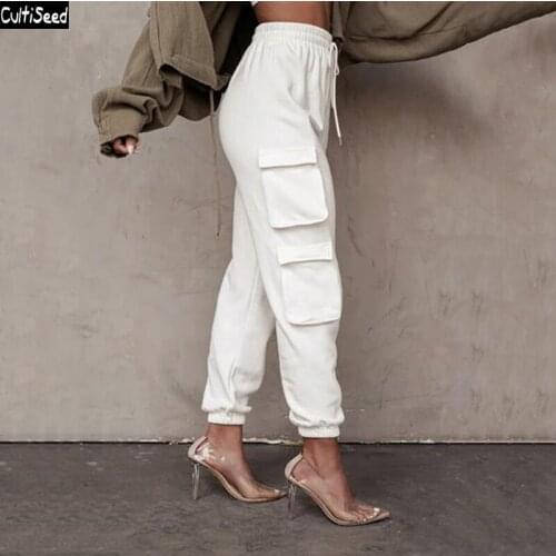 Cultiseed Women Personality Multi Pockets Cargo Pants Female Ladies New Fashion Autumn High Waist Solid Casual Long Trousers