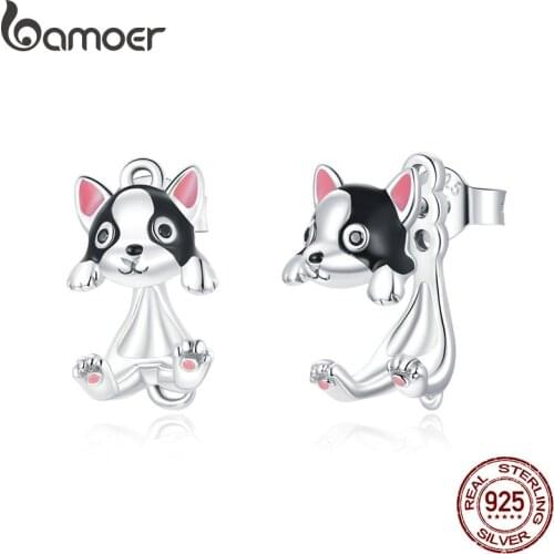 Bamoer Sterling Silver Earrings for Women Geometric Earrings Cute Puppy Silver Jewelry for women Girl Kids earring SCE978
