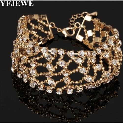 YFJEWE Luxury Classic Crystal Gold-Color Bracelets Bangles Fashion Rhinestone Wedding Party Jewelry Bracelets for Women B128